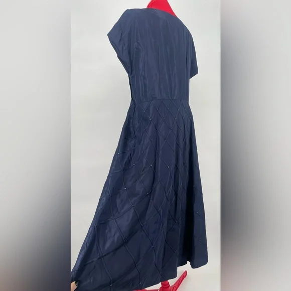 1950s Pickwick Fashions Navy Blue Fit & Flare Formal Short Sleeve Dress - Picture 6 of 15